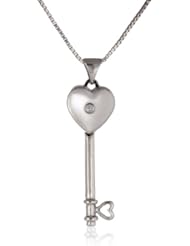 Sterling Silver Cubic Zirconia Heart Key Locket Pendant Necklace