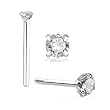 14k White Gold Nose Straight with Clear CZ / Prong Setting, 1mm - Sold Individually