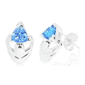 Trillion Cut Swiss Blue Topaz Earrings Sterling Silver by Peora