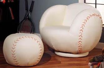 Kitchen: Baseball Swivel Leather Match Chair with Matching Ottoman