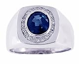 0.62Ct. 14K. White Gold Diamond & Sapphire Men's Ring