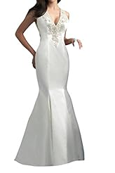 V-neck Lace Floor Length Satin Mermaid Halter Wedding Dress 