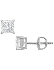 14K White Gold Princess Cut Diamond Stud Earrings 1.50 CT. TW.
