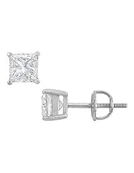 14K White Gold Princess Cut Diamond Stud Earrings 1.50 CT. TW.