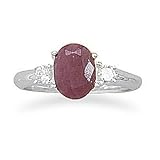 Faceted Rough Cut Ruby and CZ Silver Ring