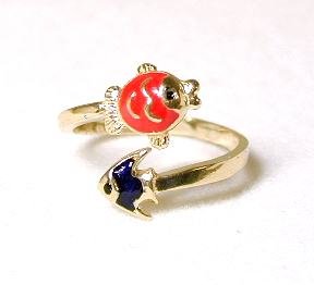 14k Adorable Enamle Fish Adjustable Toe Ring