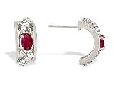 14K White Gold Genuine Oval Ruby and Diamond Hoop Earrings