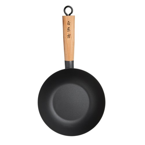 Kitchen Craft Pure Oriental Wok Carbon Steel Non-Stick with Wooden Handle, 25 cm