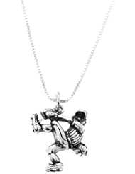 Sterling Silver One Sided Baseball Pitcher Necklace