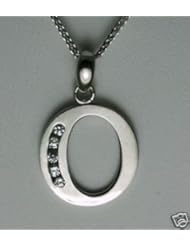 14K White Gold CZ Channel Pendant Initial "O", 1.2 Gram (7/8" Length)