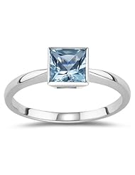 1.55 Cts of 7 mm AAA Princess Aquamarine Solitaire Ring in 14K White Gold