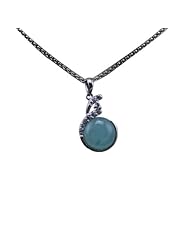 Jade Angel 925 Sterling Silver Round ,Cut Blue Jade And Cz Pendant Color Blue