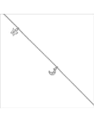 14k White Gold, Various Charms Anklet with Brilliant Lab Created Gems