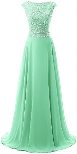 Mauters Women's Long Chiffon Bridesmaid Dress Cap Sleeves Beaded Prom Eveing Gown Mint 8