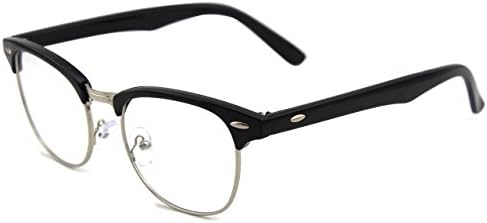 Glasses Queen 201556 Vintage Inspired Classic Half Frame Nerd Wayfarers UV400 Clear Lens Glasses(Shiny Black)