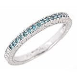 Pave Set Blue Diamond Wedding Anniversary Band Antique Style 14k White Gold