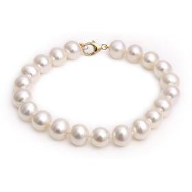 9ct Yellow Gold 8-8.5mm White Semi Round Cultured Freshwater Pearl Bracelet