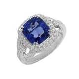 6.42 ct. tw. 18k White Gold Cushion Cut Genuine Fine Quality Deep Rich Color Tanzanite and Diamond Ring with 5 Year Warranty and Manufacturers Appraisal