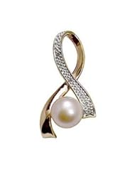 14K Rose Gold Freshwater Pearl & Diamond Breast Cancer Awarness Pin/pend