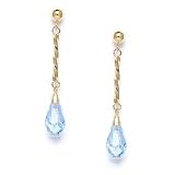 14k Yellow 9x6 mm Briolette Light-Aqua Crystal Earrings