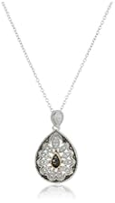 Sterling Silver and 14k Gold Blue or Black Diamond Pear Shaped Pendant Necklace, 18"