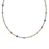 Sterling Silver .925 Multi Color Pastel Glass Cats Eye Stone Bar and Bead Necklace