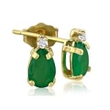 Emerald Gemstone Jewelry: 1ct Pear Emerald and Diamond Earrings in 14k Yellow Gold | Fine Gemstone...