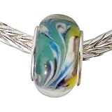 A single colourful swirling pastel pattern Murano Glass silver plated slide-on, slide-off spinning charm. Fits most bracelets 4mm to 5mm thick, beautifully presented and very fast delivery.*