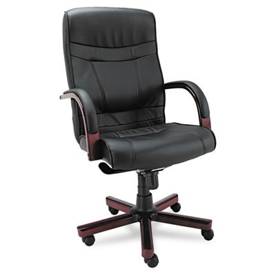Madaris High-Back Swivel/Tilt Leather Chair w/Wood Trim, Black/Mahogany