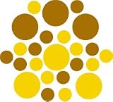 Set of 30 - Yellow / Metallic Copper Circles Polka Dots Vinyl Wall Graphic Decals Stickers