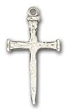 Sterling Silver Nail Cross Pendant with Stainless Silver Heavy Curb Chain 24 inch