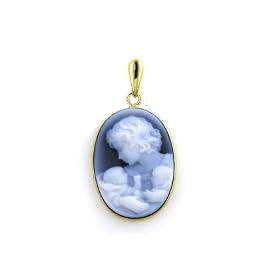 14K Yellow Gold Oval Cameo Mother Holding Baby Pendant