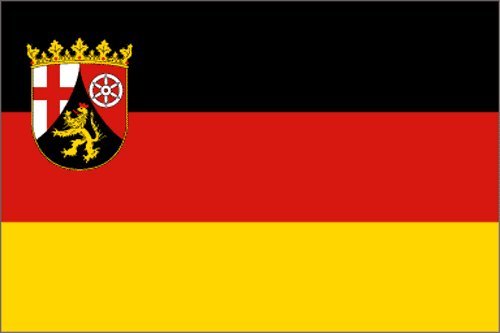 Top Qualität – Flagge RHEINLAND-PFALZ MIT WAPPEN Fahne, 90 x 150 cm, EXTREM REIßFEST, Keine BILLIG-CHINAWARE, Stoffgewicht ca. 100 g/m², sehr robust, extra starke Messing-Ösen – mehrfach umlaufend genäht, ideal als Hissflagge Hissfahne für Innen/Außen, für Haus, Garten zur Deko