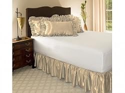 King Champagne Satin Ruffled Bed Skirt, 14" Drop