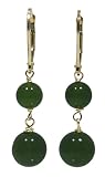 14k Yellow Gold 8mm Dyed Green Taiwan Jade Earrings