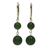 14k Yellow Gold 8mm Dyed Green Taiwan Jade Earrings