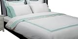 Gramercy Park Banded Border Percale 300 Thread Count Cotton King Duvet Cover Set, Aqua