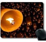 Mouse Pad with Chinese Paper Lanterns Floating Up Non-Slip Neoprene Rubber Standard Size 9 Inch X 7 Inch X 1/8 Mousepad