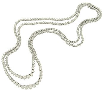 Lds Rd Graduated Double Strand Diamond Tennis Necklace