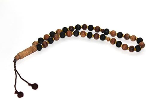 Prayer Beads Rosary Tasbih Wooden With Golden Balls (Black, 33 Beads)