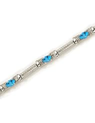 10k White Gold Natural Blue-Topaz And Diamond Tennis Bracelet