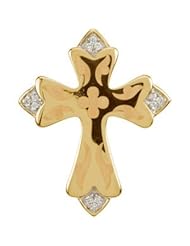 Clevereves 14K Yellow Gold 26.32X21.27 mm Engraved Diamond Cross