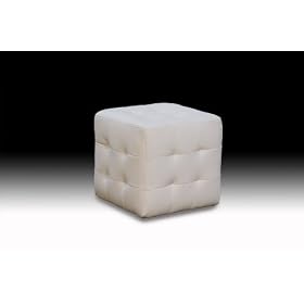 Diamond Sofa Zen Collection Bonded Leather Tufted Cube Accent Ottoman, White
