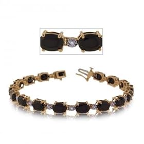 Natural Yellow Gold Tennis Bracelet - Onyx and Diamond by GemAffair