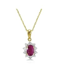 10K Yellow Gold Oval Ruby and Diamond Pendant-Necklace ( 18in Chain)