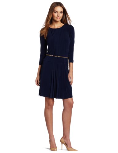 Donna Morgan Women's Stitched Down Pleat Front Dress, Navy, 4