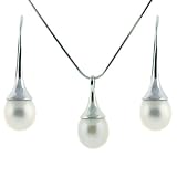 Pearl Necklace Earring Set Teardrop Style White Freshwater Gift Set Bucasi SALE