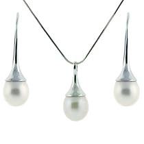 Pearl Necklace Earring Set Teardrop Style White Freshwater Gift Set Bucasi SALE