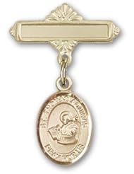 14K Gold Baby Badge with St. Thomas Aquinas Charm and Polished Badge Pin