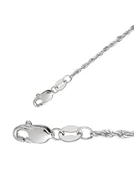 18" 14K White Gold 1.5mm (0.06") Polished Diamond Cut Light Rope Chain w/ Lobster Clasp